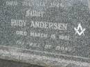 Jessie ANDERSEN,
mother,
died 13 July 1926;
Rudy ANDERSEN,
father,
died 15 March 1961;
Appletree Creek cemetery, Isis Shire