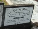 Norman HUGHES,
father,
died 26-12-63 aged 73 years;
Leslie A.N. HUGHES,
brother,
died 9-7-62 aged 38 years;
Appletree Creek cemetery, Isis Shire