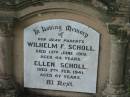 
Wilhelm F SCHOLL
d: 13 Jun 1919, aged 44
Ellen SCHOLL
d: 7 Feb 1941, aged 67
St Pauls Lutheran, Aratula, Boonah Shire
