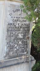 
Caroline Amalie APELT
b: Zollichau, Brandenburg, Germany
d: 1 Jan 1913 aged 75

Johann Wilhelm APELT
b: Muszhten, Stenksh, Germany
d: 11 Feb 1915 aged 85

Aubigny St Johns Lutheran cemetery, Toowoomba Region

