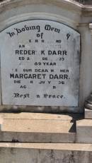 
Frederick DARR
d: 2 Dec 1933 aged 89

Margaret DARR
d: 3 Jul 1936 aged 81

Aubigny St Johns Lutheran cemetery, Toowoomba Region

