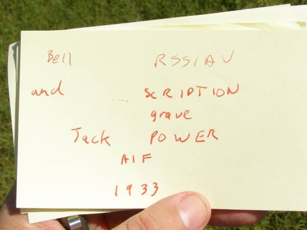 Jack POWER,  | died 1933;  | Bell cemetery, Wambo Shire  | 