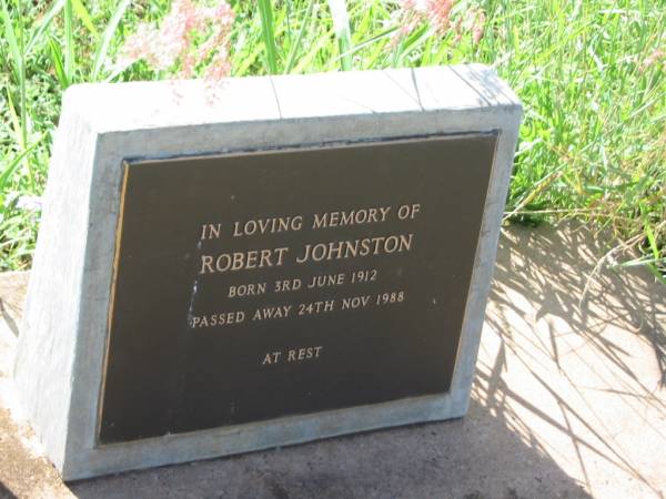 Robert JOHNSTON,  | born 3 June 1912,  | died 24 Nov 1988;  | Bell cemetery, Wambo Shire  | 