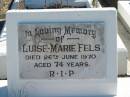 Luise Marie FELS
26 Jun 1970
aged 74
Bethania (Lutheran) Bethania, Gold Coast