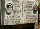 Nellie CRUMPTON,
mother,
died 30 Nov 1993 aged 89 years;
William John CRUMPTON,
husband father,
died 27 Feb 1983 aged 85 years;
Blackbutt-Benarkin cemetery, South Burnett Region