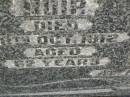Janet C. MUIR,
died 18 Oct 1912 aged 62 years;
James MUIR,
died 24 Feb 1955 aged 85 years;
Blackbutt-Benarkin cemetery, South Burnett Region