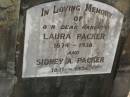 Laura PACKER,
1874 - 1938;
Sidney A. PACKER,
1871 - 1956;
parents;
Blackbutt-Benarkin cemetery, South Burnett Region