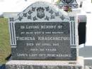 Theresa KRASCHNEFSKI,
died 2 April 1941 aged 42 years,
wife mother;
Apostolic Church of Queensland, Brightview, Esk Shire