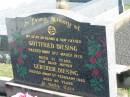 Gottfried DIESING,
died 21 Mar 1970 aged 71 years,
husband father;
Gertrude DIESING,
died 5 Feb 1985 aged 89 years,
mother;
Apostolic Church of Queensland, Brightview, Esk Shire