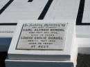 parents;
Carl Alfred BENDEL,
died 29 Dec 1952 aged 78 years;
Louise Emilie BENDEL,
died 1 Sept 1956 aged 76 years;
Apostolic Church of Queensland, Brightview, Esk Shire