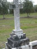 
James Robert WATTS,
died 18 March 1935 aged 63 years;
Mary WATTS,
died 18 July 1956 aged 84 years;
Caboonbah Church Cemetery, Esk Shire
