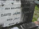 
Julia, wife of D.J. SODEN,
died 15 Nov 1906 aged 32 years;
David James SODEN, husband,
died 27 July 1956 aged 78 years;
Caboonbah Church Cemetery, Esk Shire
