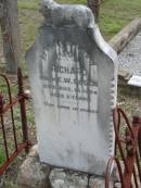 
Richard, son of E.W. SODEN,
died 16 Aug 1904 aged 2 years;
Caboonbah Church Cemetery, Esk Shire
