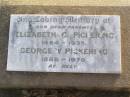 parents;
Elizabeth C. PICKERING,
1884 - 1935;
George V. PICKERING,
1888 - 1970;
Caffey Cemetery, Gatton Shire