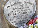 Ellis Clarence DALLINGER, son brother,
died 7 Oct 1946 aged 11 years;
Caffey Cemetery, Gatton Shire