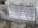 Stella May TEIS,
died 1 May 1920 aged 3 years 3 months;
Caffey Cemetery, Gatton Shire