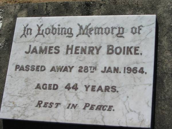 James Henry BOIKE,  | died 29 Jan 1964 aged 44 years;  | Canungra Cemetery, Beaudesert Shire  | 