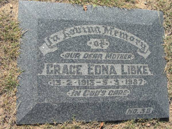 Grace Edna LIBKE, mother,  | 13-2-1913 - 5-3-1987;  | Canungra Cemetery, Beaudesert Shire  | 