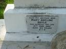 John DOYLE, husband father,
died 1 June 1934 aged 79 years;
Mary Adeline DOYLE, wife,
died 16 March 1947 aged 85 years;
Sacred Heart Catholic Church, Christmas Creek, Beaudesert Shire