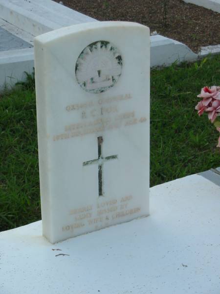 R.C. FOX,  | 19 Dec 1947 aged 46,  | missed by wife & children;  | Sacred Heart Catholic Church, Christmas Creek, Beaudesert Shire  | 