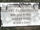 
August Alfred DICKFOS,
died 8 Jan 1952 aged 69 years;
Coleyville Cemetery, Boonah Shire
