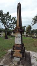 
La Republique Francaise aux Marins De LAllier
1879-1907

From FNS La Place
29 Aprril 1993
En Souvenir

This column was erected by the French Govt in memory of French nationals who fell victim to yellow fever ??? In those days victims ???

were washed onto shore ??
French sailors and interred here.

1er Avril 1989
Patrouilleur
"La Glorieuse"
Mar ne Nationale
Alliance Francaise

French sailors
Died 1879
Ages unknown

Four unknown French sailors were
re-interred here in 1907. They and 76
fellow passengers and crew of the naval
ship Allier, died at sea early in 1879. They
were on a voyage from France to New
Caledonia when yellow fever soon
after a refuelling stop in Java.
The Allier diverted to Cooktown for
medical assistance. A rudimentary
quarantine station was established on the 
north shore of the Endeavour River.
After a stay of nearly two months the
survivors set sail for New Caledonia.

Four bodies were washed ashore
following a 1907 cyclone. They were
identified as victims who had died soon 
after the Allier had arrived off Cooktown.

Cooktown Cemetery

