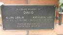 Allan Leslie DAVIS
b: 31 Aug 1932
d: 17 Aug 1990
Kathleen Lee DAVIS
24 Mar 1936
d: 22 Sep 2014
Cooloola Coast Cemetery