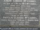 Edgar Cannon McCONNEL
b: 20 Apr 1881
d: Cressbrook 25 Sep 1947
third son of J.H. and M.E. McCONNEL
his wife
Phyllis Claudia McCONNEL
b: 23 Jul 1886
d: 17 Apr 1957
youngest daughter of T. DeM and F.C. MURRAY PRIOR
Stuart Whitney COOK
b: 1 Apr 1909
d: 25 Jun 1988
Helen Hope COOK
b: 15 Oct 1919
d: 6 Aug 2002
buried beside her husband and parents
Cressbrook Homestead, Somerset Region