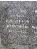parents;
August H.W. WERNOWSKI,
1858 - 1929;
Anna C. WERNOWSKI,
1858 - 1936;
Dugandan Trinity Lutheran cemetery, Boonah Shire
