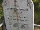 Ernestine RAGUSE,
born 16 Nov 1845,
died 24 Sept 1905;
Dugandan Trinity Lutheran cemetery, Boonah Shire
