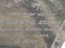 Margarethe ZERNER,
mother,
died 7 March 1947 aged 87 years;
Dugandan Trinity Lutheran cemetery, Boonah Shire