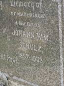 Auguste A.W. SCHULZ,
mother,
1861 - 1941;
Johann W.M. SCHULZ,
husband father,
1857 - 1933;
Dugandan Trinity Lutheran cemetery, Boonah Shire