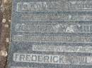 Johanna W. MULLER,
wife mother,
died 28 June 1957 aged 61 years;
Frederick MULLER,
father,
died 26 Oct 1960 aged 61 years;
Dugandan Trinity Lutheran cemetery, Boonah Shire