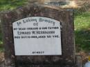 Edward W. HERRMANN,
husband father,
died 13 Oct 1955 aged 50 years;
Dugandan Trinity Lutheran cemetery, Boonah Shire