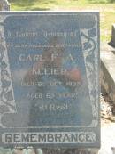 Carl F.A. KLEIER,
husband father,
died 6 Oct 1938 aged 65 years;
Dugandan Trinity Lutheran cemetery, Boonah Shire