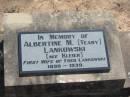 Albertine M. (Teany) LANKOWSKI (nee KLEIER),
first wife of Fred LANKOWSKI,
1898 - 1939;
Dugandan Trinity Lutheran cemetery, Boonah Shire