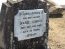 Marie LEWALD,
mother,
died 16 Aug 1940 aged 86 years;
Dugandan Trinity Lutheran cemetery, Boonah Shire