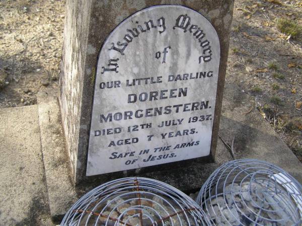 Doreen (Dordie) MORGENSTERN,  | died 12 July 1937 aged 7 years;  | Emu Creek cemetery, Crows Nest Shire  | 