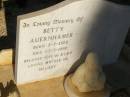 
Betty AUERNHAMER
b: 5 jul 1920
d: 23 Mar 1992
wife of Rudy
mother of Melody

Exmouth Cemetery, WA

