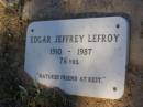 
Edgar Jeffrey LEFROY
b: 1910
d: 1987 aged 76

Exmouth Cemetery, WA


