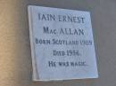 
Iain Ernest MacALLAN
b: Scotland 1909
d: 1986

Exmouth Cemetery, WA


