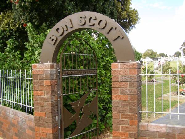 The newly created entrance  | to the grave of Bon Scott,  | Fremantle cemetery,  | Western Australia  | 