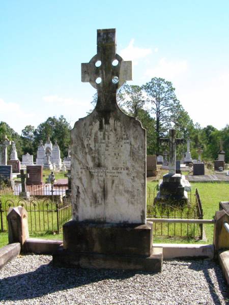 William, husband of Elizabeth RAFTER,  | native of Kings County Ireland,  | died 23 August 1909;  | John, son, aged 13 years;  | Elizabeth RAFTER,  | died 24 March 1941 aged 91 years;  | Gleneagle Catholic cemetery, Beaudesert Shire  | 