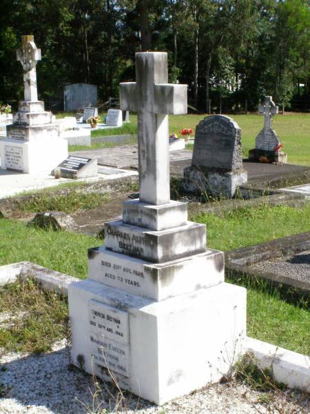 Charles Alfred BEETHAM,  | died 21 Aug 1929 aged 72 years;  | Theresa BEETHAM,  | died 28 Aug 1945;  | Marian Evelyn BEETHAM,  | died 23 May 1962;  | Gleneagle Catholic cemetery, Beaudesert Shire  | 