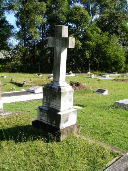 Mary Alice HANNAFIN,  | died 28 Feb 1923 aged 56 years,  | erected by husband & family;  | Michael HANNAFIN, father,  | died 7 July 1950 aged 87 years,  | remembered Kathleen;  | Gleneagle Catholic cemetery, Beaudesert Shire  | 