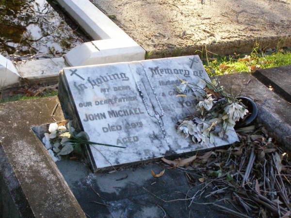 John Michael YORE,  | husband father grandfather,  | died 29 March 1980 aged 74 years;  | Gleneagle Catholic cemetery, Beaudesert Shire  | 