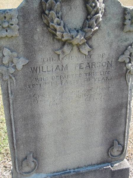 William PEARSON  | 12 Sep 1884 aged 60  | God's Acre cemetery, Archerfield, Brisbane  | 