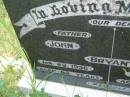John BRYANT,
father,
died 29 Jan 1956 aged 86 years;
Matilda H. BRYANT,
mother,
died 3 Aug 1966 aged 89 years;
Goomeri cemetery, Kilkivan Shire