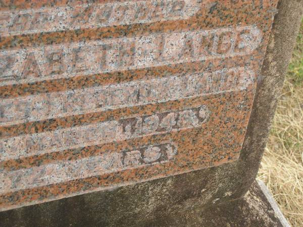 Mary Elizabeth LANGE,  | mother,  | wife of Charles Frederick LANGE,  | died 9 March 1948? aged 72 years;  | Goomeri cemetery, Kilkivan Shire  | 