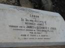 Reginald James,
youngest son of James & Elizabeth F. LEMON,
accidentally drowned Kings Creek Pilton
20 Feb 1916 aged 17 years 4 months;
Elizabeth Forbes,
wife of James LEMON,
died 22 Jan 1924 aged 55 years;
Greenmount cemetery, Cambooya Shire